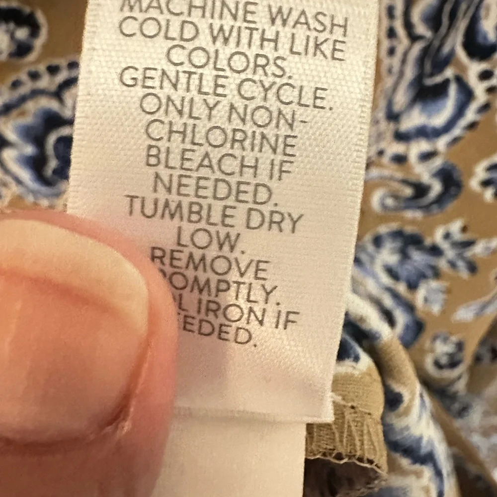 J JILL WEAVER XL Paisley Tan-Blue V Neck Polyester long sleeve top quiet luxury - Picture 6 of 12